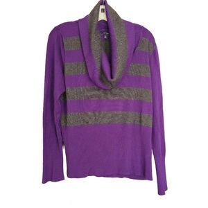 Apt 9 Cowl Neck Purple & Gray Striped Knit Sweater Women's Size XL